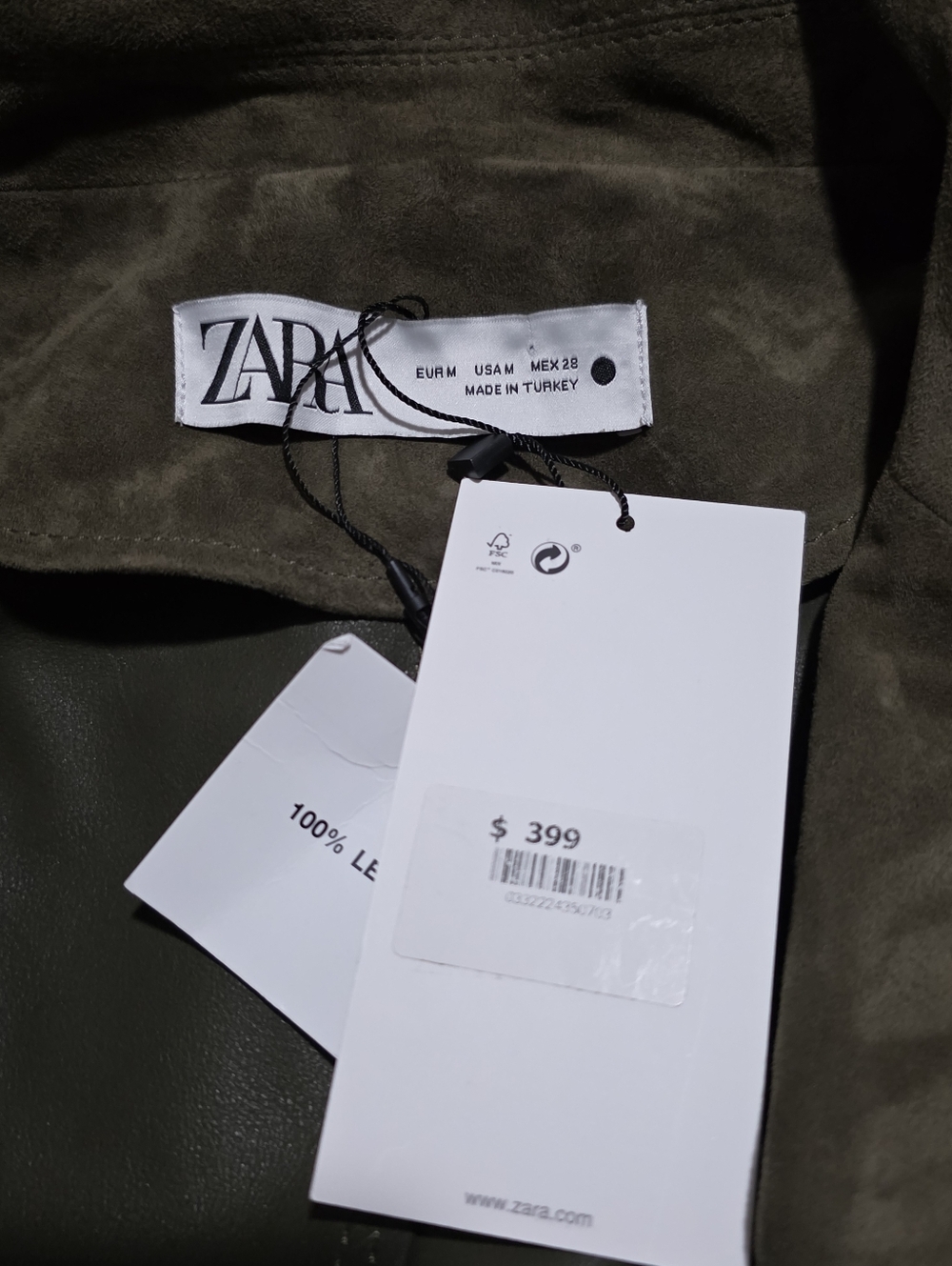 ZARA Leather Blazer ZW Limited Edition in Olive Size Medium NWT - Picture 5 of 5